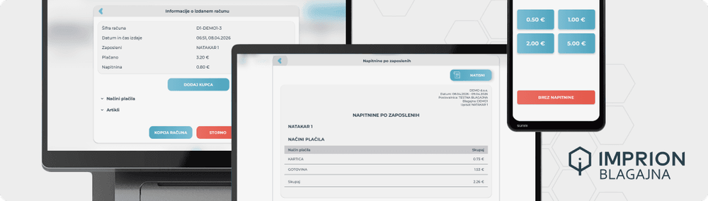 Sistem digitalnih napitnin na Imprion POS blagajni